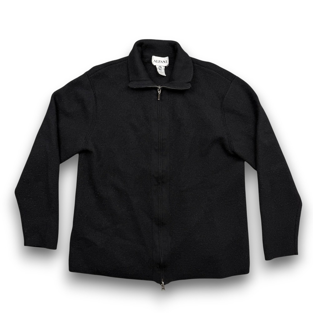 Vintage Alfani Full Zip Sweater Mens L Black Pure New 100% Merino Wool Australia